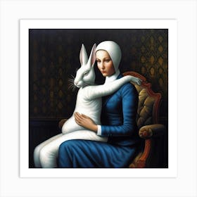 Woman With A Rabbit Art Print