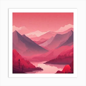 Misty mountains background in red tone 29 Art Print