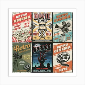 Retro Cinema Poster Set, Free vector cinema set of posters Art Print