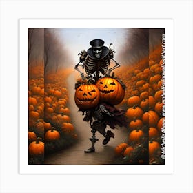 Skeleton Pumpkins Art Print