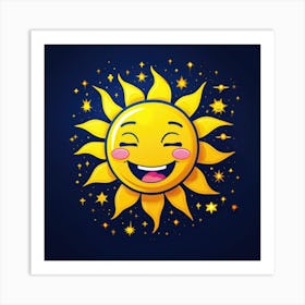 Lovely smiling sun on a blue gradient background 112 Art Print