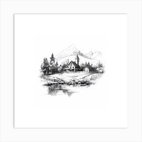 Idyllic Country Dwelling Sketch Art Print