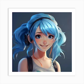 Anime Girl With Blue Hair 3 Art Print