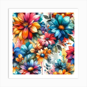 Watercolor Flowers Seamless Pattern 1 Art Print