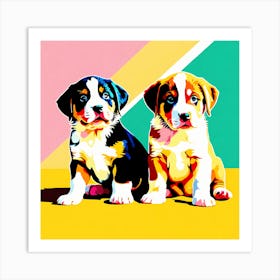'Greater Swiss Mountain Dog Pups', This Contemporary art brings POP Art and Flat Vector Art Together, Colorful Art, Animal Art, Home Decor, Kids Room Decor, Puppy Bank - 58th Art Print
