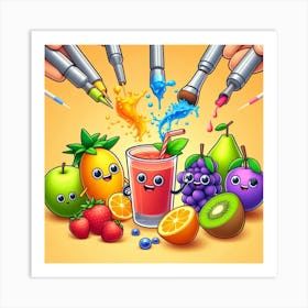 cute fruits and juices Art Print