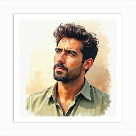 Spanish Man With A Thoughtful Demeanor, Watercolor With Soft Shadows 1 Art Print