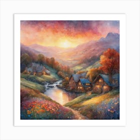 Sunset In The Village Art Print