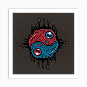 Vibrant Red and Blue Poison Dart Frog Yin Yang Art Print