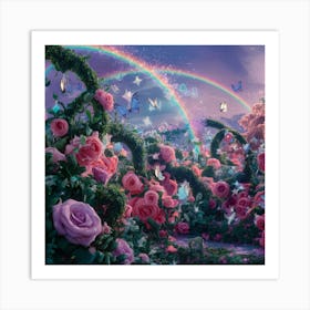 Roses And Butterflies Art Print