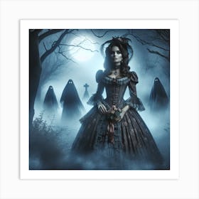 The Watchers 4/4 (Beautiful woman  female classic ghosts scenic temple spectres memories dreams art AI Victorian mist fog)  Art Print