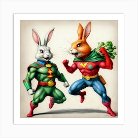 Rabbits And Superheroes Art Print