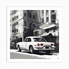 White Car On The Street Art Print