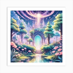 A Fantasy Forest With Twinkling Stars In Pastel Tone Square Composition 310 Art Print