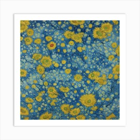 Sunflowers On Blue Art Print