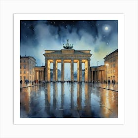 Old World Charm Brandenburg Gate At Night Art Print