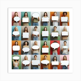 Group Of People Holding Blank Speech Bubbles Art Print