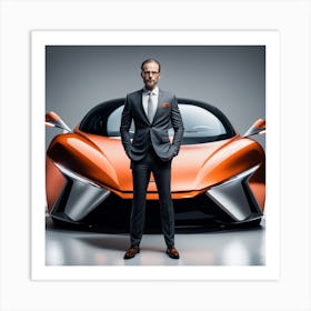 Man Standing Next To Futuristic Car Art Print