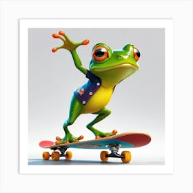 Frog On Skateboard Art Print