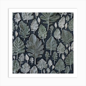 Muted Leaves On Black Square Art Print