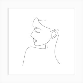 Profile Of A Woman.Continuous line drawing of a woman, Scandinavian wall art, fine art print. Art Print