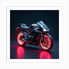 Super Bike With Glowing Neon Wheels And Aerodynamic Design 1 Art Print