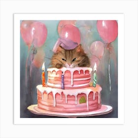 Birthday Cat Art Print