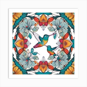 Hummingbirds And Flowers Art Print