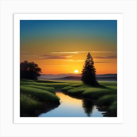 Sunset Over A Stream Art Print