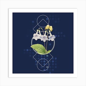 Vintage Canterbury Bells Botanical with Geometric Line Motif and Dot Pattern n.0002 Art Print