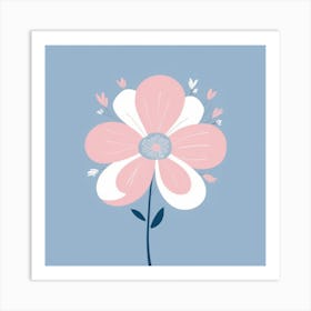 A White And Pink Flower In Minimalist Style Square Composition 37 Art Print