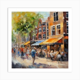 Amsterdam Cafes.Amsterdam city.summer. Cafes. Passersby, sidewalks. Oil colors. 15 Art Print