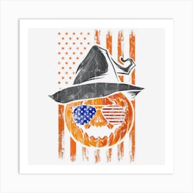 American Flag Pumpkin Witch Hat Graphic Halloween Costume Art Print