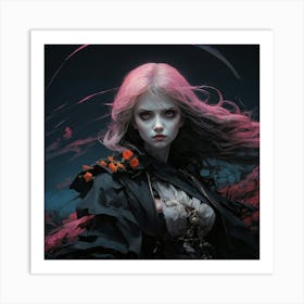 Girl With Pink Hair Art Print