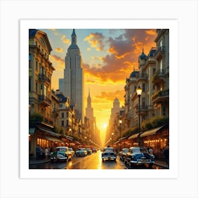 Sunset In New York City Art Print