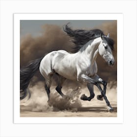 White Horse Running In The Desert Art Print