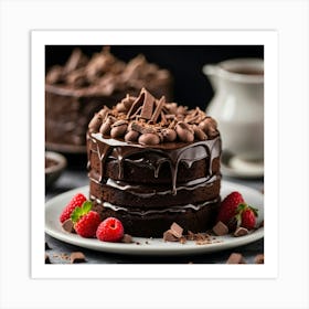 Chocolate Cake With Raspberries Art Print