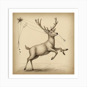 Deer Flying Kites 1 Art Print