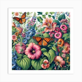 Colourful Butterfly Art with Flowers I Art Print