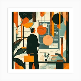 Illustration Of A Man In An Office Art Print