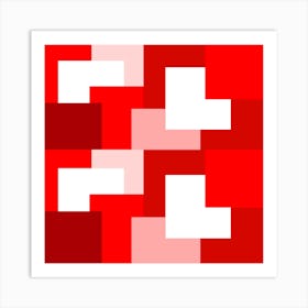 Red Abstract Square Tiles pattern Art Print