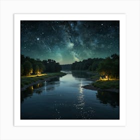 Night Sky Over River Art Print