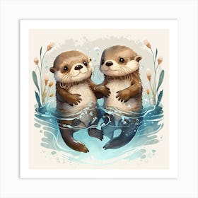 Cute Otters 1 Art Print