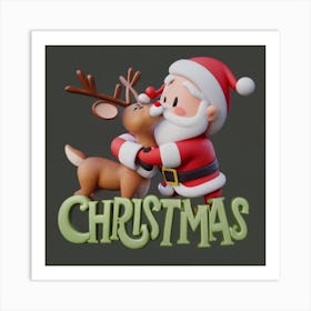 Cute Cartoon Style Merry Christmas Qoute With Art Print