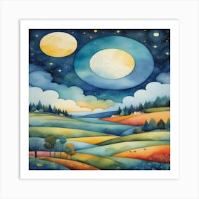 Moonlight In The Countryside Art Print