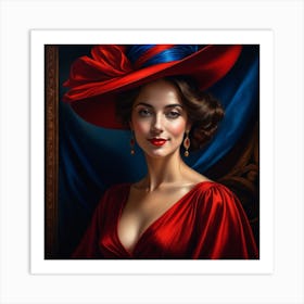 Lady In Red Hat 3 Art Print