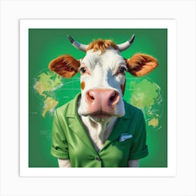 Cow In A Green Shirt Art Print