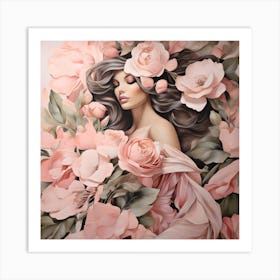 Woman With Flowers Art Print