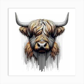 Highland Longhorn - Abstract Line Art Illustration 265 Art Print