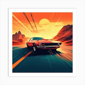 Red Muscle Car On The Road Art Print